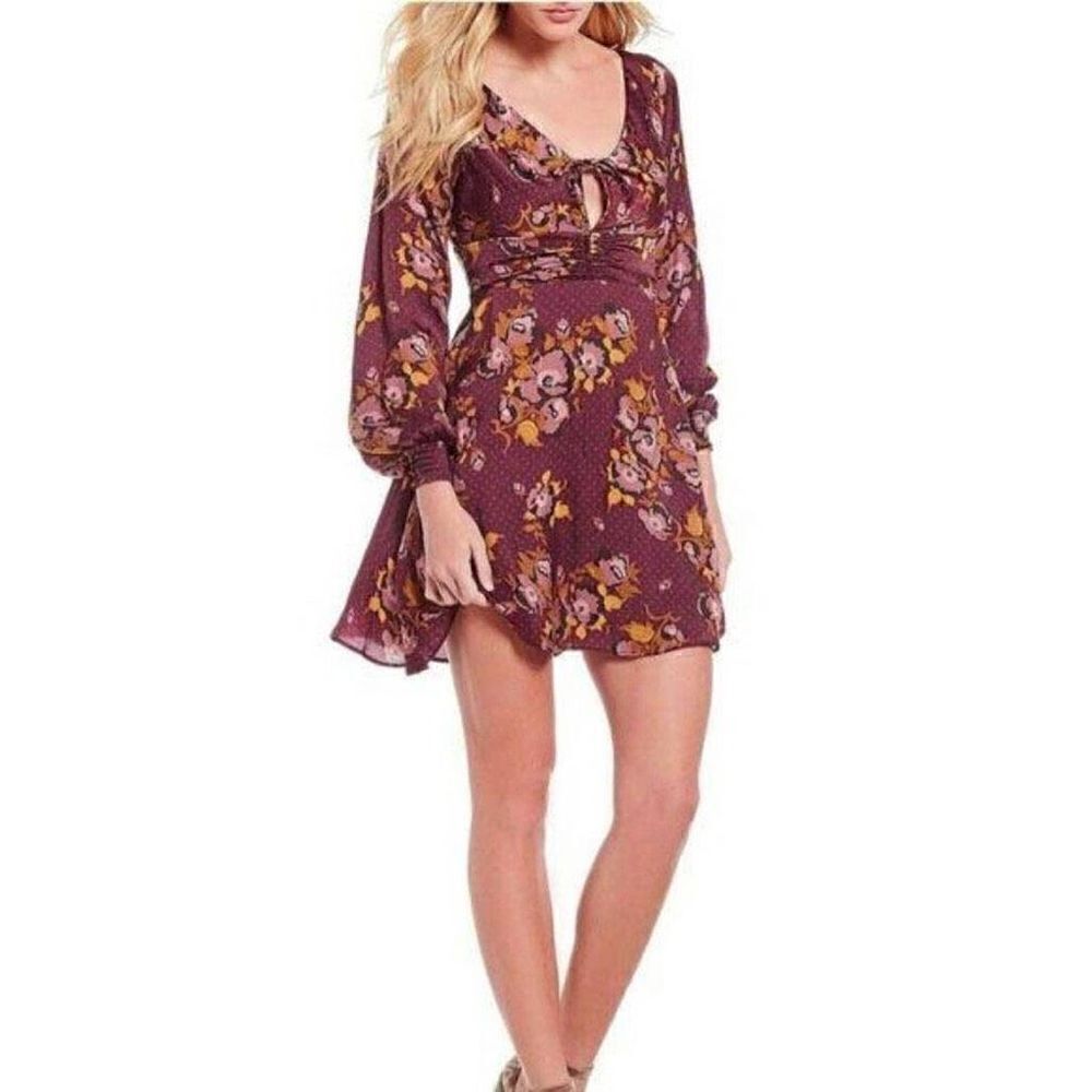 Free People Women's Morning Light Floral Print Ruched Casual Dress Size 0